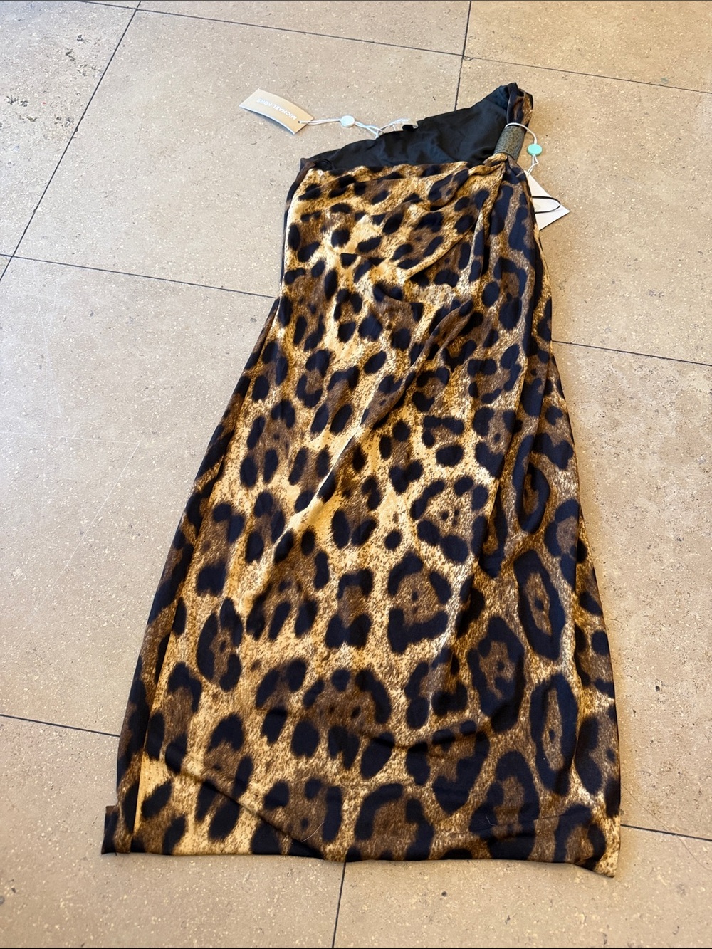 Michael Kors Collection One-Shoulder Leopard-Print Midi Dress in Gold and Black